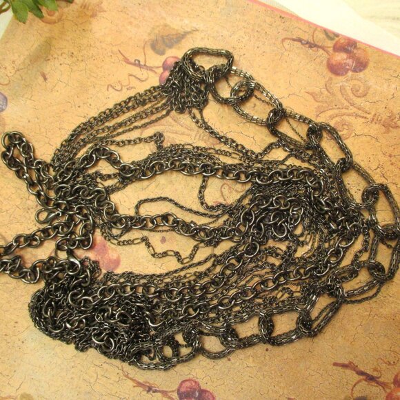VINTAGE Metallic Grey Multi-Chain Necklace~48" Waist Length Convertible Necklace - Picture 10 of 11